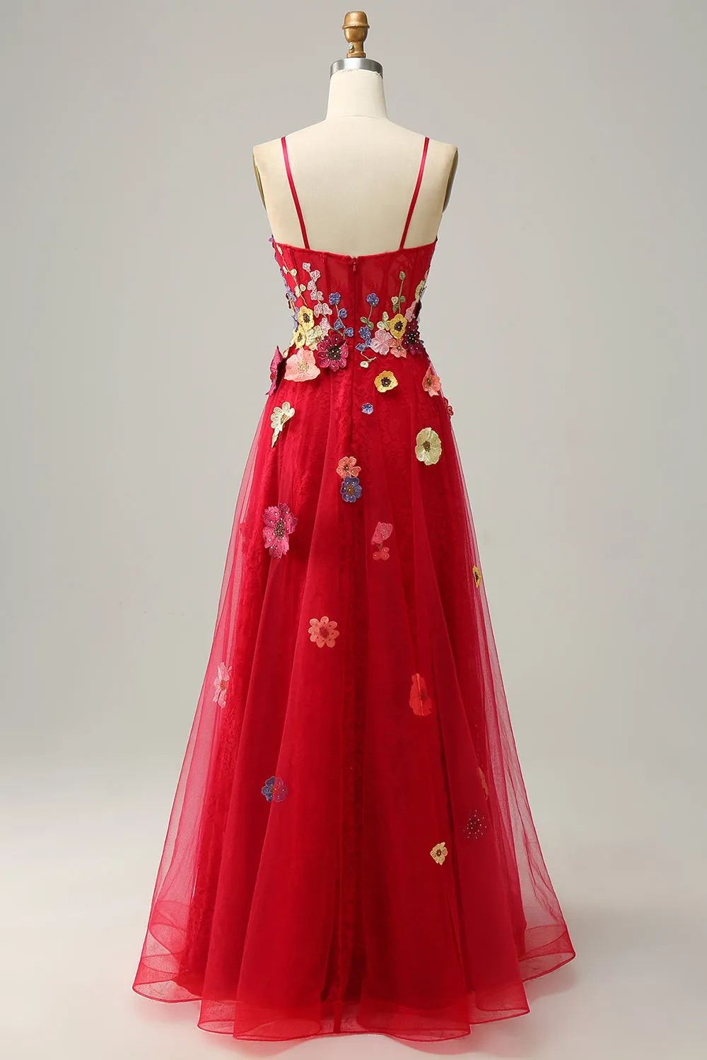 A Line Spaghetti Straps Burgundy Long Prom Dress with Appliques sold by Zapaka product image thumbnail 2