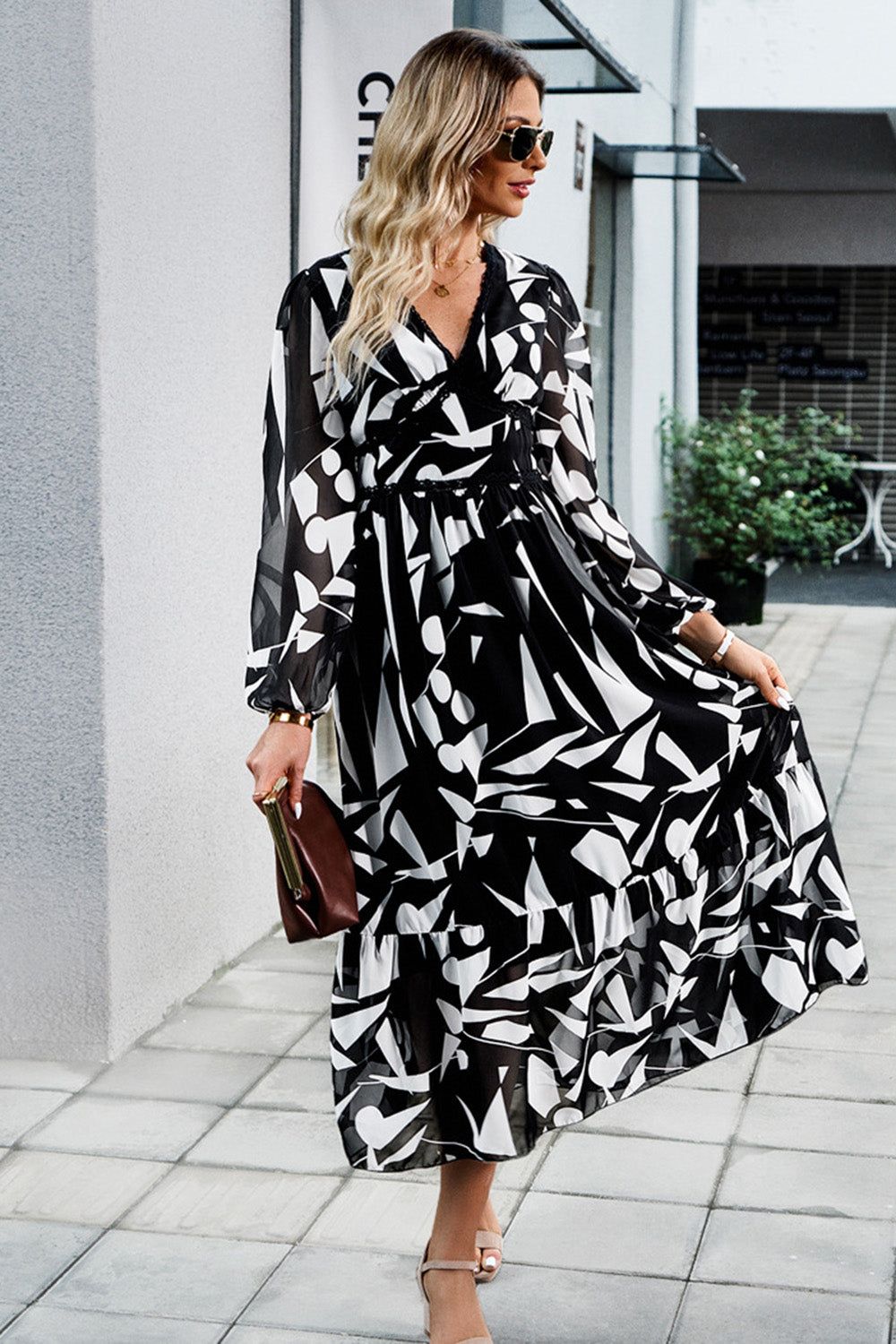 Black Printed Long Sleeves Casual Dress sold by Zapaka product image thumbnail 2