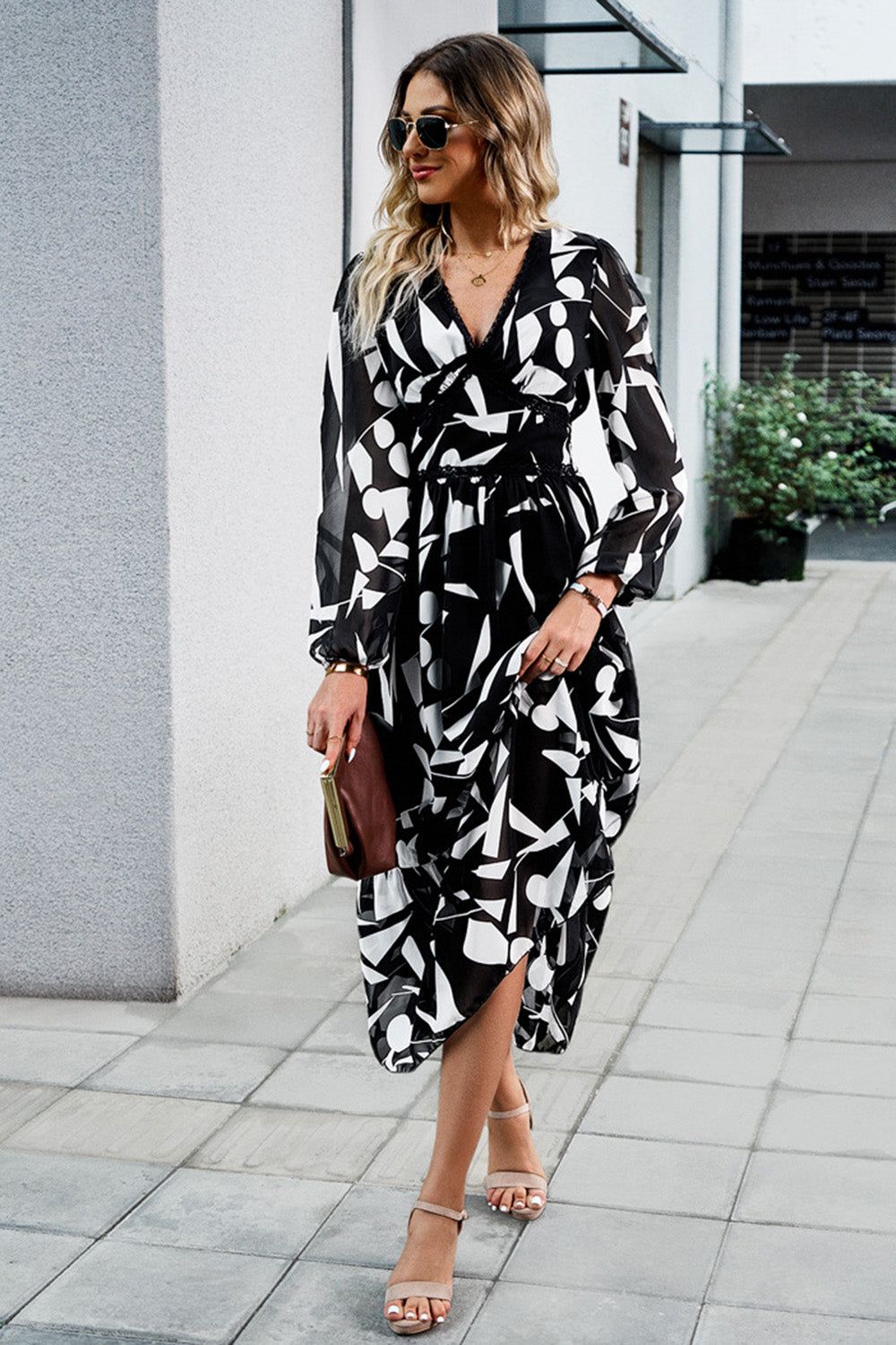 Black Printed Long Sleeves Casual Dress sold by Zapaka product image thumbnail 3