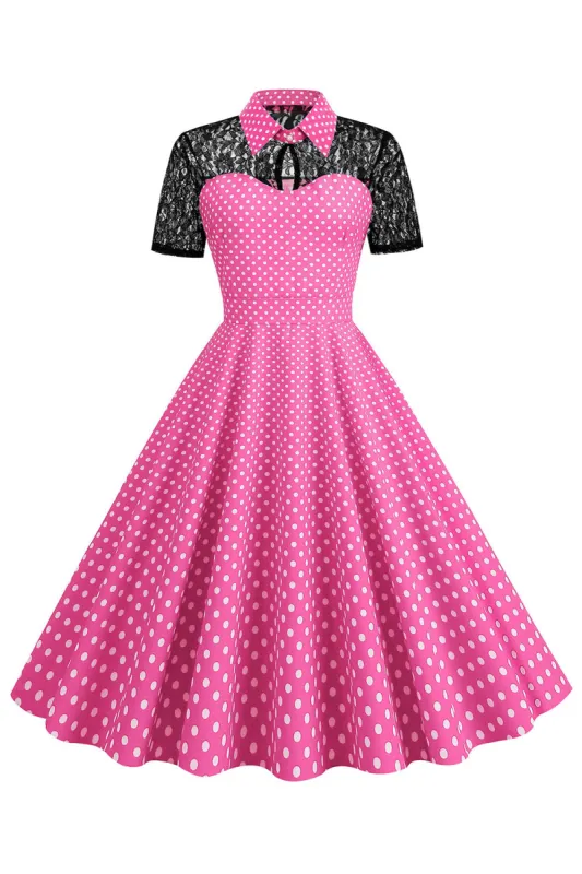 Polka Dots Pink Peter Pan Vintage Dress With Lace sold by Zapaka