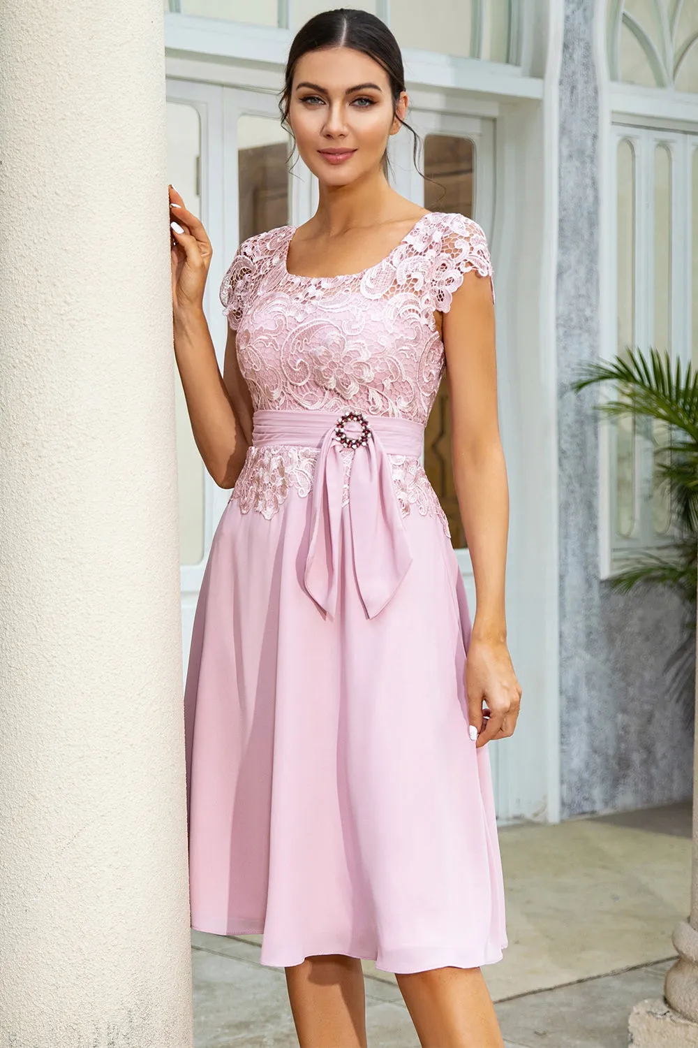 Pink Chiffon Mother of the Bride Dress with Lace sold by Zapaka product image thumbnail 3