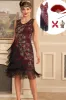 Sparkly Burgundy Fringed Sequins 1920s Dress with Accessories Set sold by Zapaka