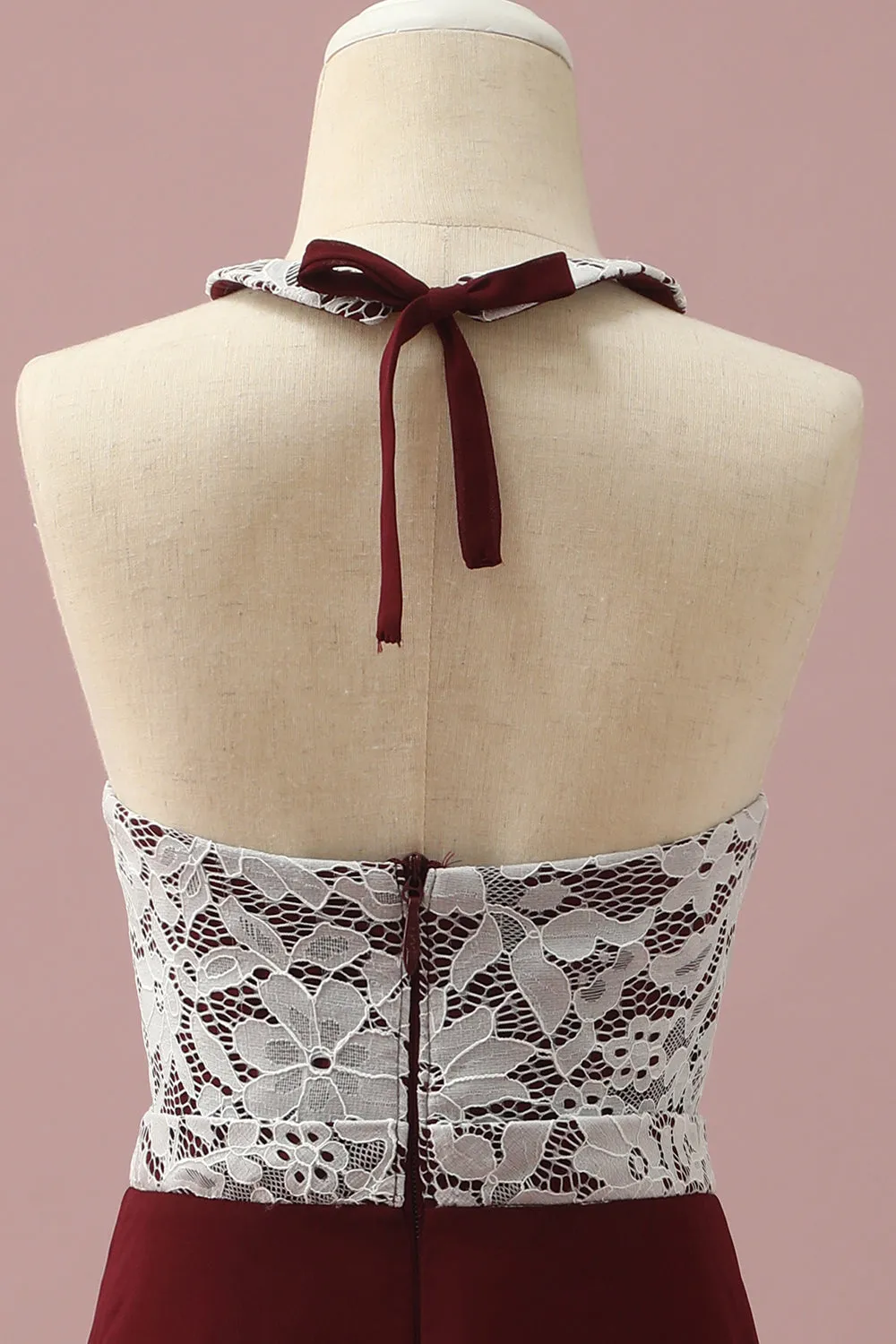 Burgundy Lace and Chiffon Halter Junior Bridesmaid Dress sold by Zapaka product image thumbnail 5