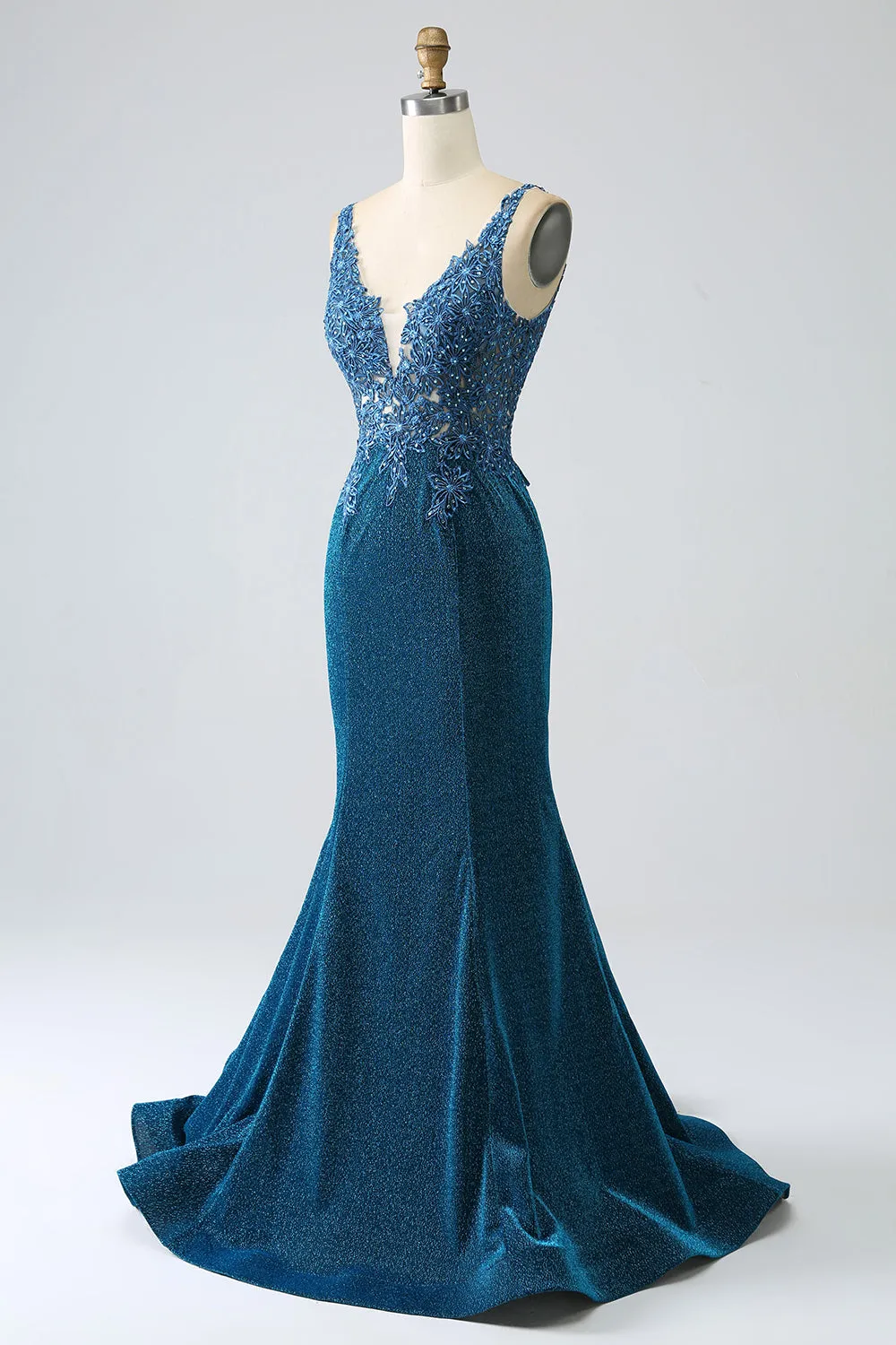 Glitter Dark Blue Mermaid Prom Dress with Beading sold by Zapaka product image thumbnail 3