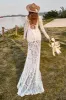 Ivory Mermaid Long Sleeves Lace Boho Wedding Dress With Sweep Train sold by Zapaka