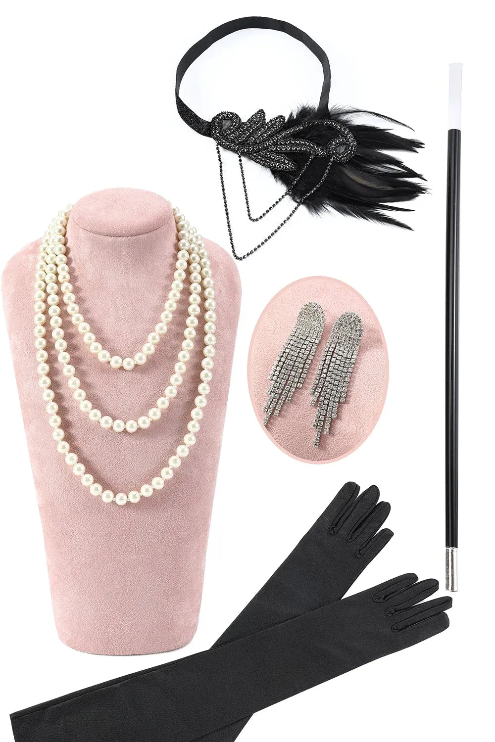 Black Sequined Fringes 1920s Gatsby Flapper Dress with 20s Accessories Set sold by Zapaka product image thumbnail 4