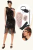 Black Sequined Fringes 1920s Gatsby Flapper Dress with 20s Accessories Set sold by Zapaka