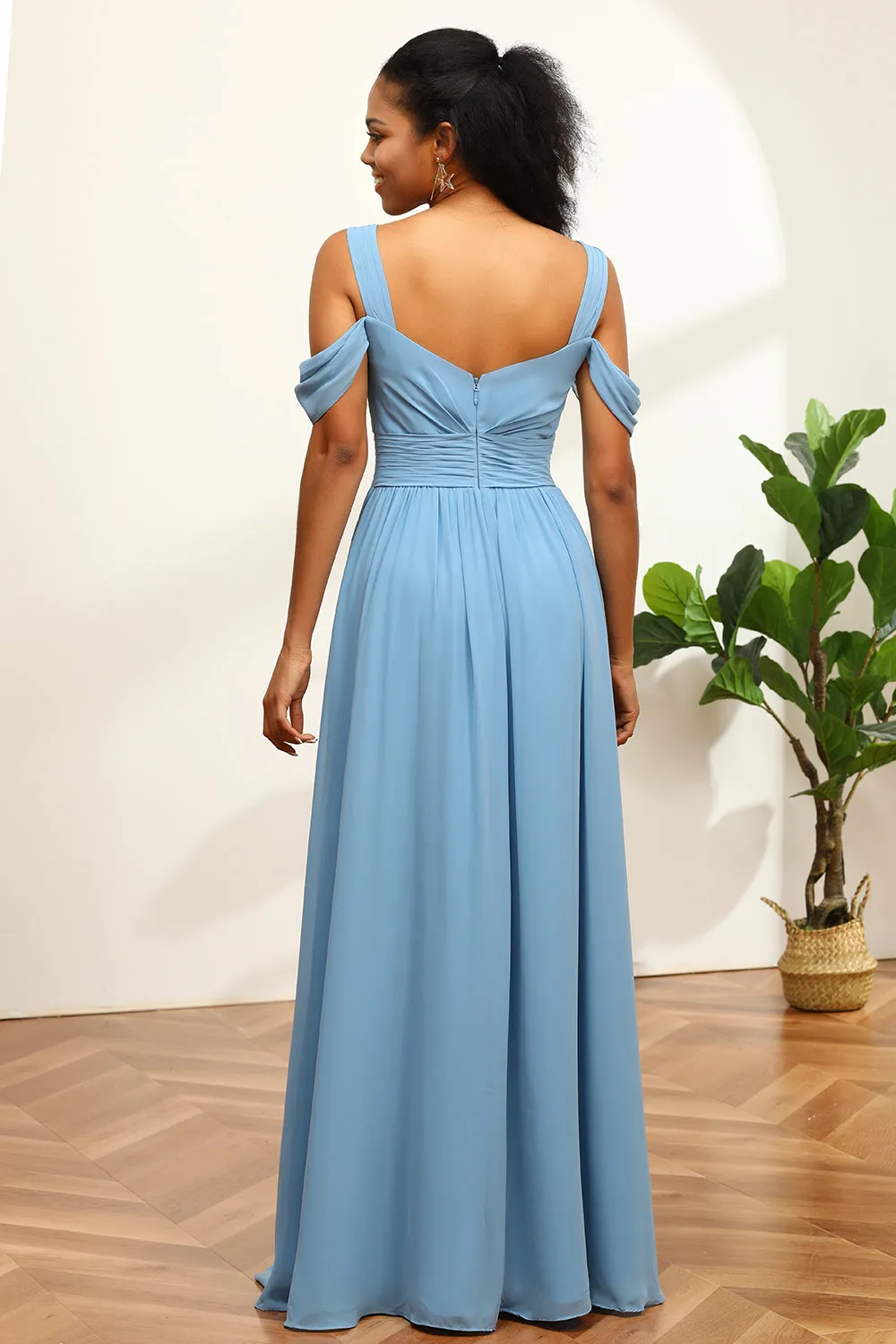 Steel Blue Cold Shoulder Chiffon Bridesmaid Dress sold by Zapaka product image thumbnail 2