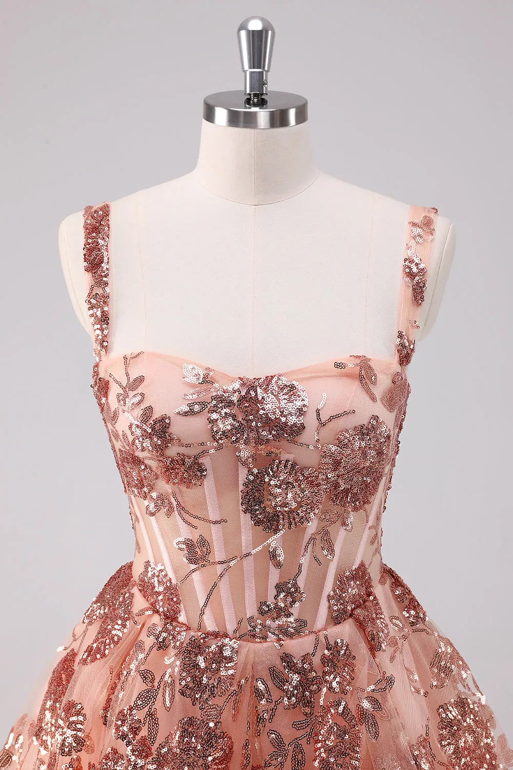 Glitter Blush A-Line Spaghetti Straps Sequins Tulle Corset Homecoming Dress sold by Zapaka product image thumbnail 4