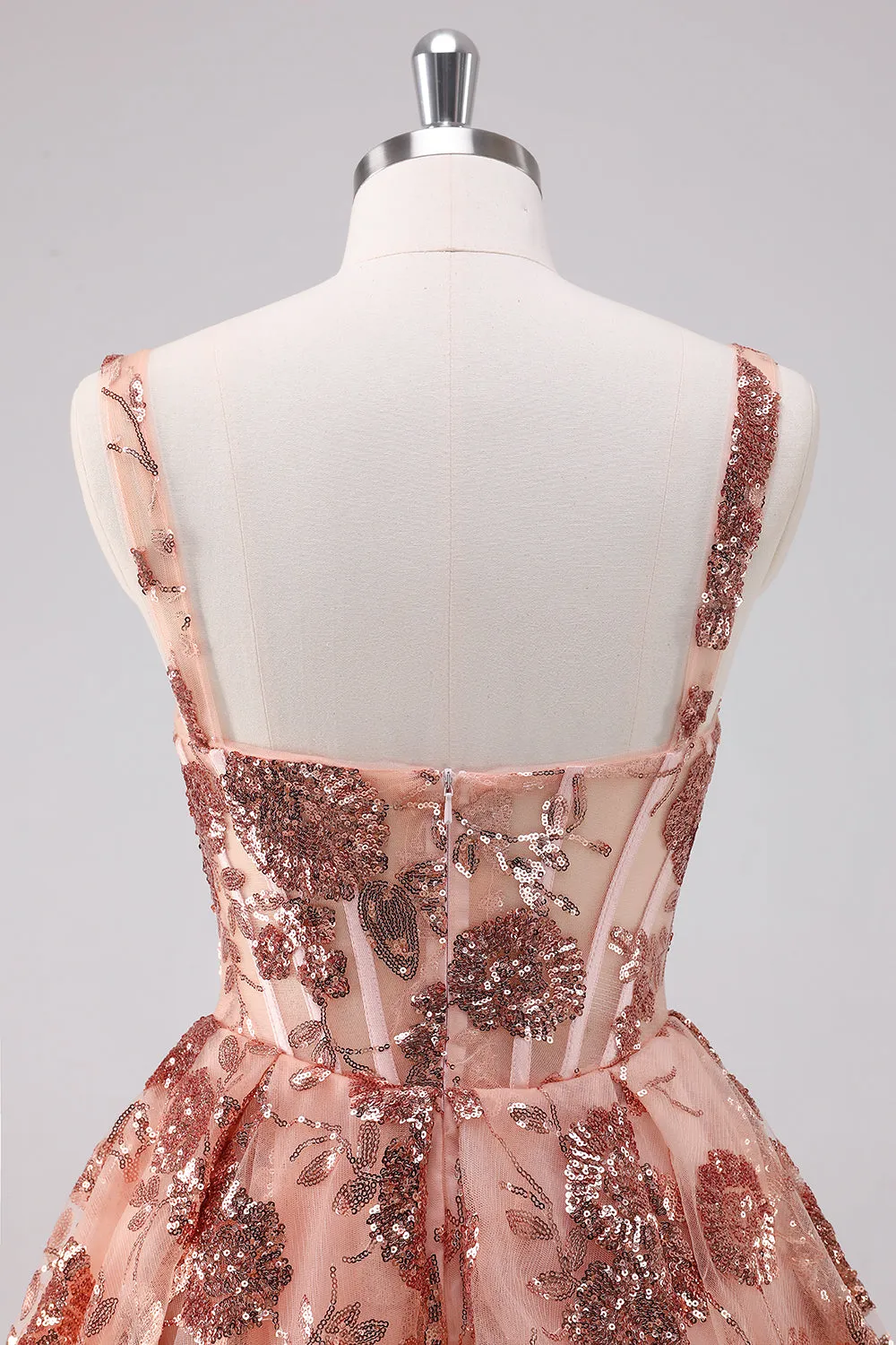 Glitter Blush A-Line Spaghetti Straps Sequins Tulle Corset Homecoming Dress sold by Zapaka product image thumbnail 5