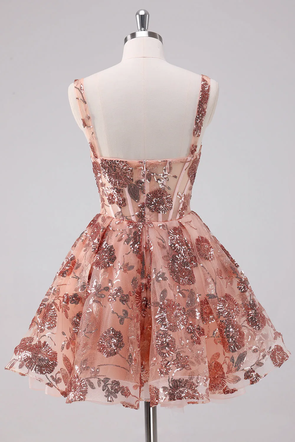 Glitter Blush A-Line Spaghetti Straps Sequins Tulle Corset Homecoming Dress sold by Zapaka product image thumbnail 2