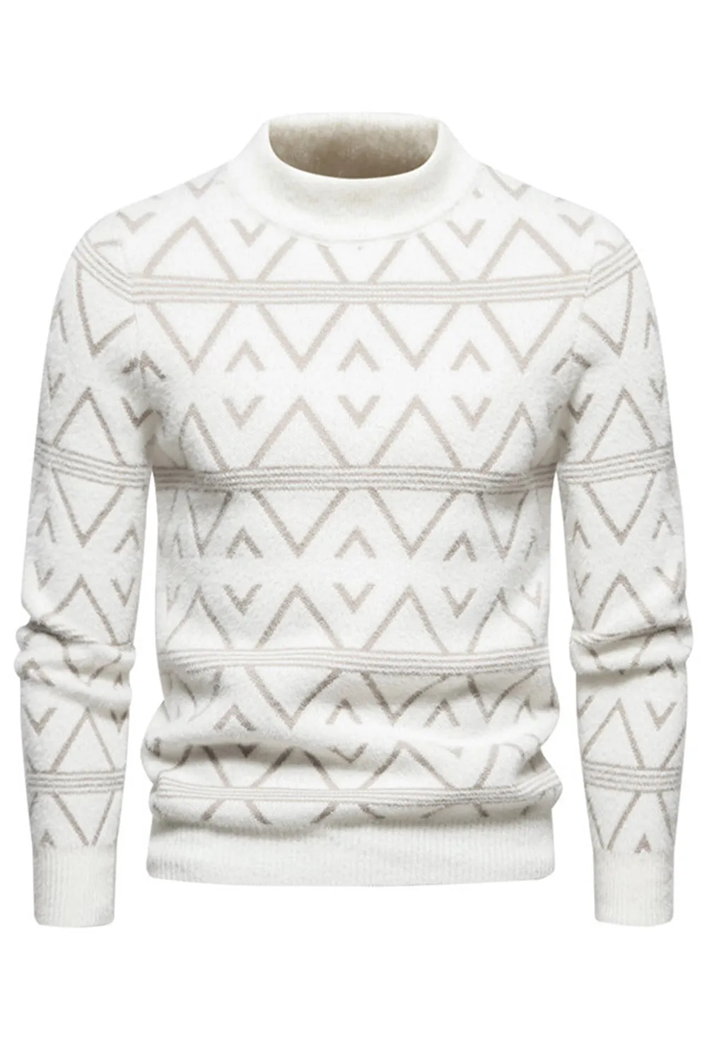 White Men's Round Neck Striped Print Pullover Sweater sold by Zapaka