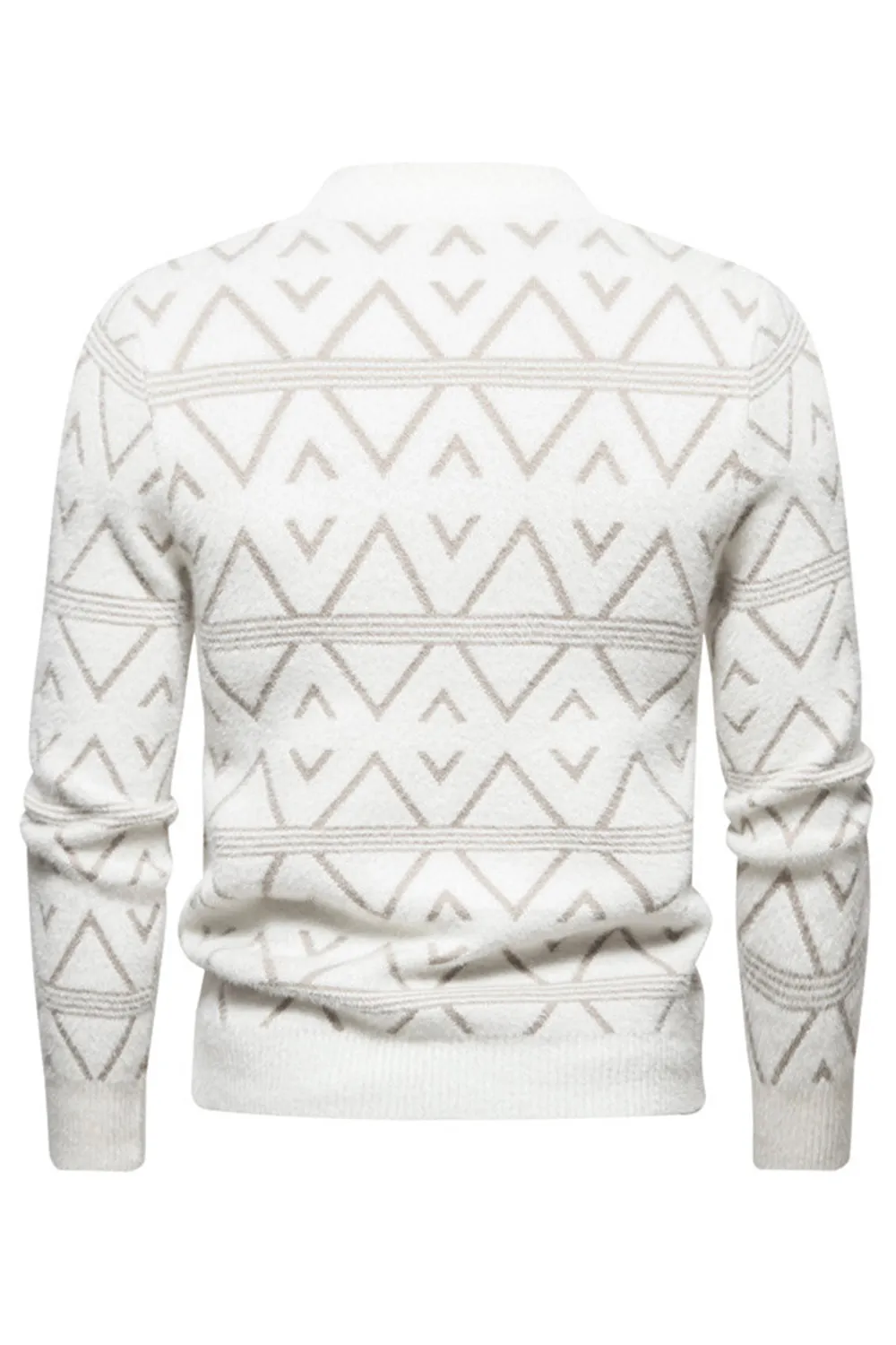 White Men's Round Neck Striped Print Pullover Sweater sold by Zapaka product image thumbnail 2