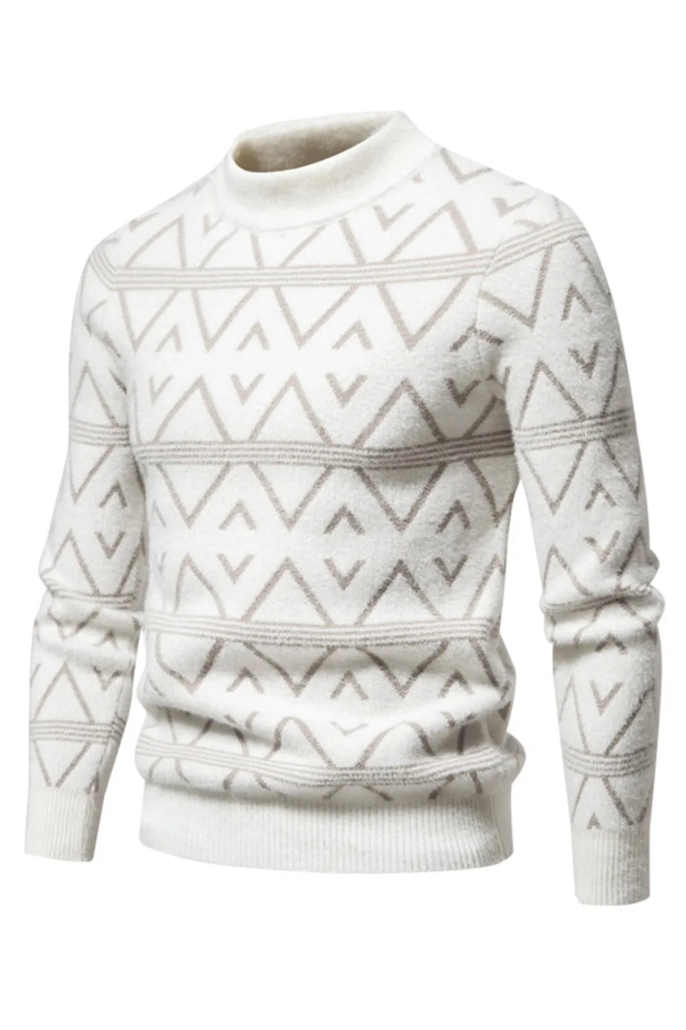 White Men's Round Neck Striped Print Pullover Sweater sold by Zapaka product image thumbnail 3
