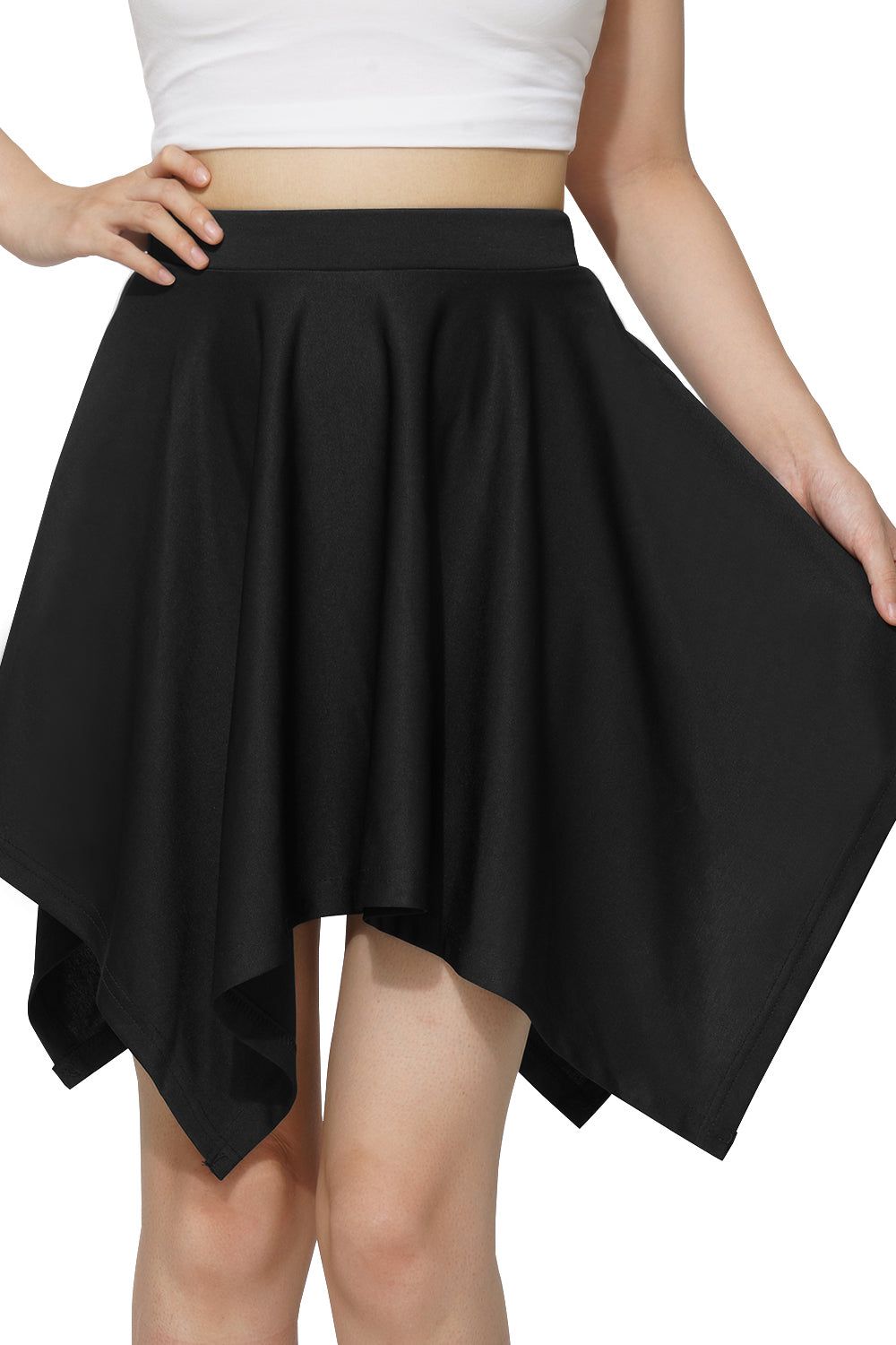 Basic Solid Stretchy High Waist A-line Flared Skater Skirt sold by Zapaka