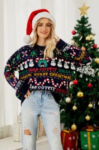 Christmas Sparkly Navy Pullover Knitted Sweater sold by Zapaka