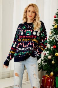 Christmas Sparkly Navy Pullover Knitted Sweater sold by Zapaka