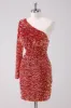 Sparkly Red One Shoulder Tight Short Homecoming Dress with Hollow Out sold by Zapaka