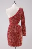 Sparkly Red One Shoulder Tight Short Homecoming Dress with Hollow Out sold by Zapaka