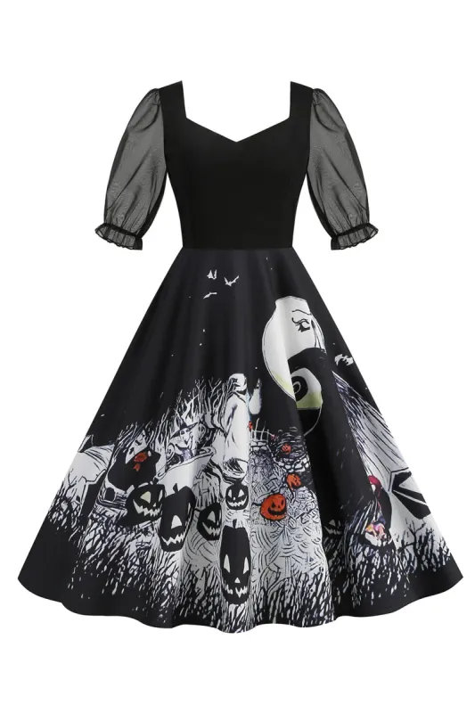 Black A Line Halloween Printed Vintage Dress sold by Zapaka