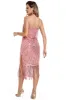 Blush Fringed Spaghetti Straps 1920s Gatsby Dress sold by Zapaka