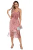 Blush Fringed Spaghetti Straps 1920s Gatsby Dress sold by Zapaka