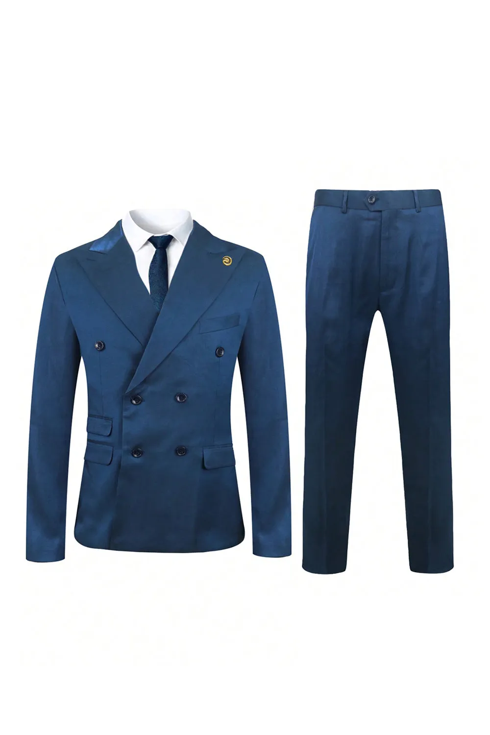 2 Pieces Blue Men's Double Breasted Peak Lapel Suit sold by Zapaka