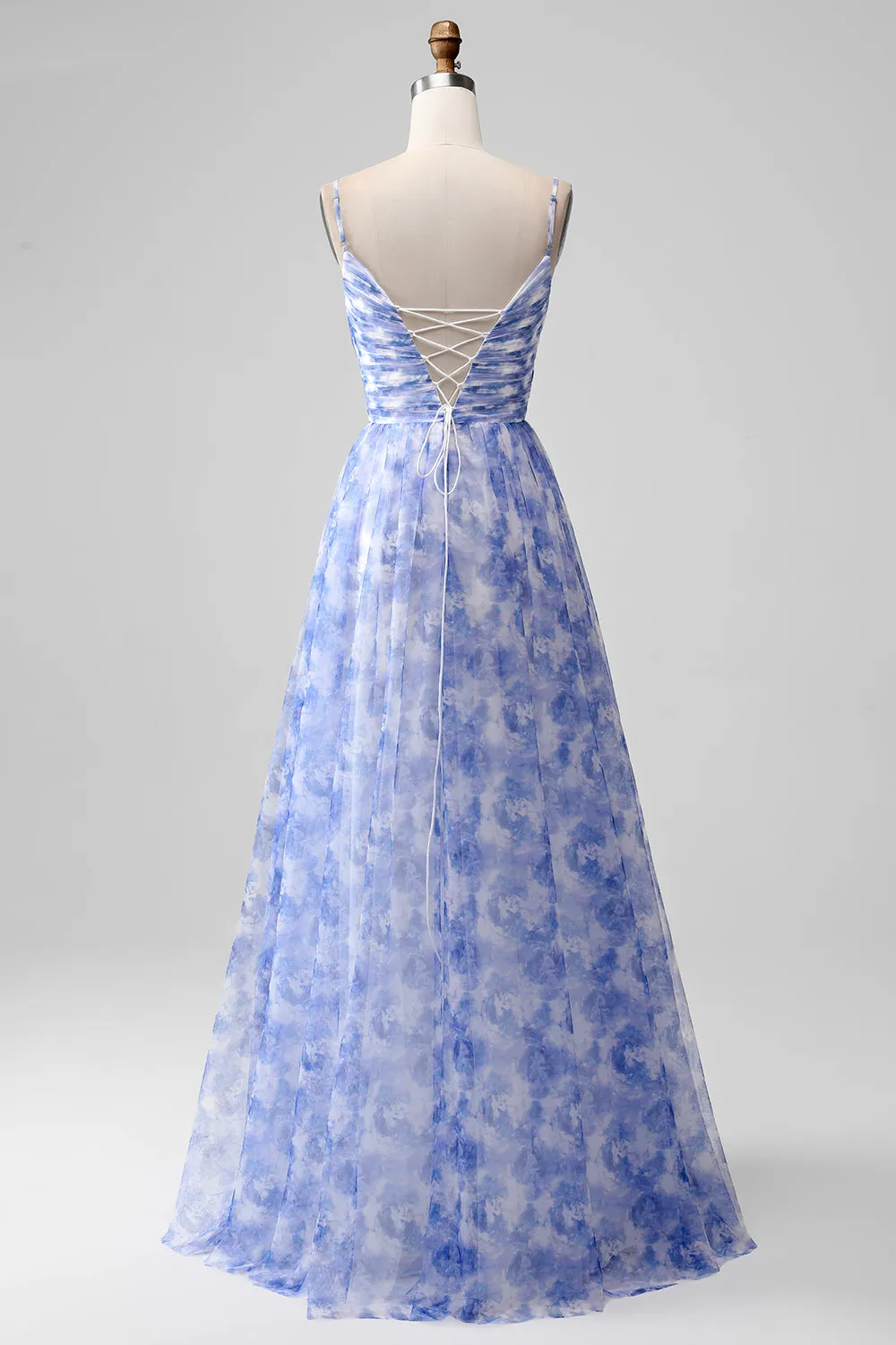 Blue Print A Line Spaghetti Straps Long Bridesmaid Dress sold by Zapaka product image thumbnail 2