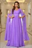Purple A Line V Neck Long Sleeves Chiffon Prom Dress sold by Zapaka