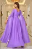 Purple A Line V Neck Long Sleeves Chiffon Prom Dress sold by Zapaka