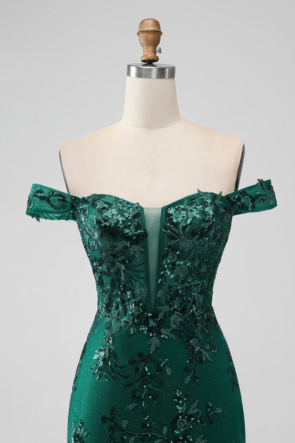 Sparkly Dark Green Off The Shoulder Tight Short Homecoming Dress with Sequins sold by Zapaka product image thumbnail 4
