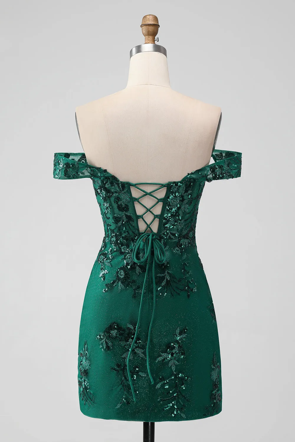 Sparkly Dark Green Off The Shoulder Tight Short Homecoming Dress with Sequins sold by Zapaka product image thumbnail 2