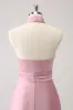 Pink Keyhole A-Line Satin Bridesmaid Dress with Slit sold by Zapaka