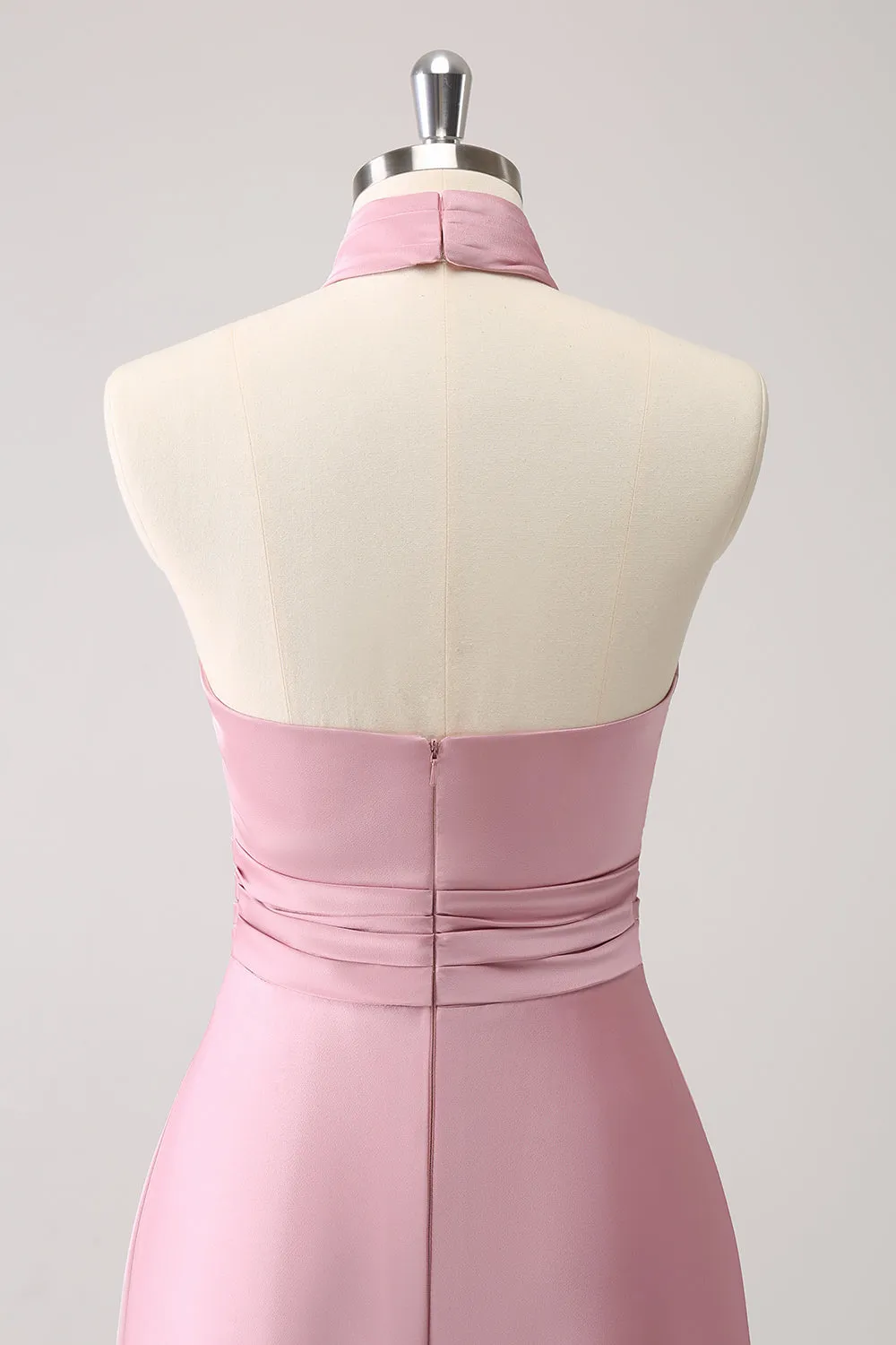 Pink Keyhole A-Line Satin Bridesmaid Dress with Slit sold by Zapaka product image thumbnail 5