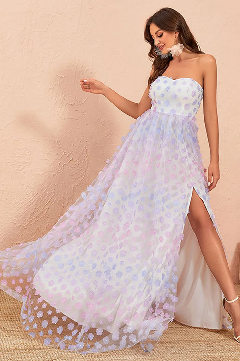 Strapless A Line Tulle Prom Dress with Floral sold by Zapaka product image thumbnail 4