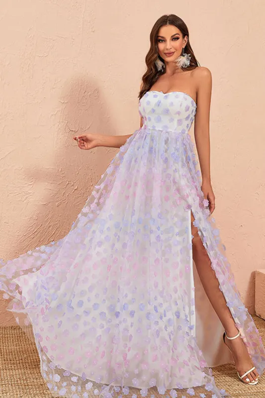 Strapless A Line Tulle Prom Dress with Floral sold by Zapaka