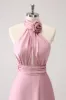 Pink Keyhole A-Line Satin Bridesmaid Dress with Slit sold by Zapaka