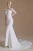 White Mermaid Long Sleeves Sweep Train Wedding Dress with Lace sold by Zapaka