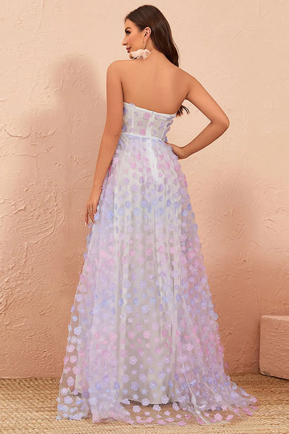 Strapless A Line Tulle Prom Dress with Floral sold by Zapaka product image thumbnail 2