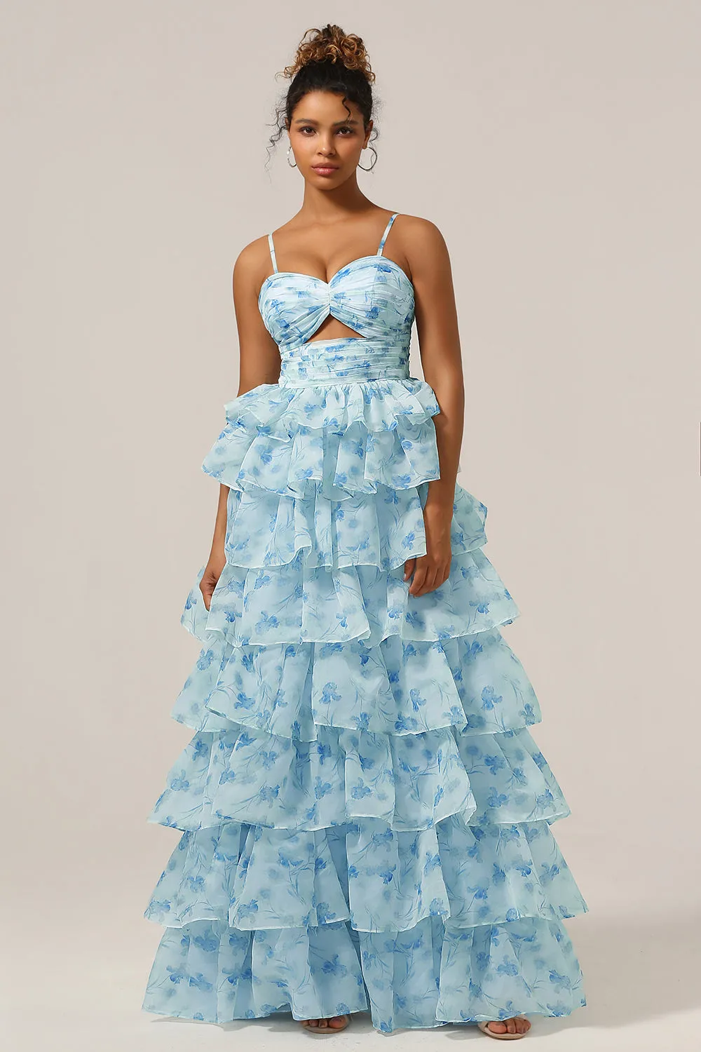 Gorgeous A Line Spaghetti Straps Cut Out Tiered Blue Bridesmaid Dress sold by Zapaka product image thumbnail 3