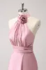 Pink Keyhole A-Line Satin Bridesmaid Dress with Slit sold by Zapaka