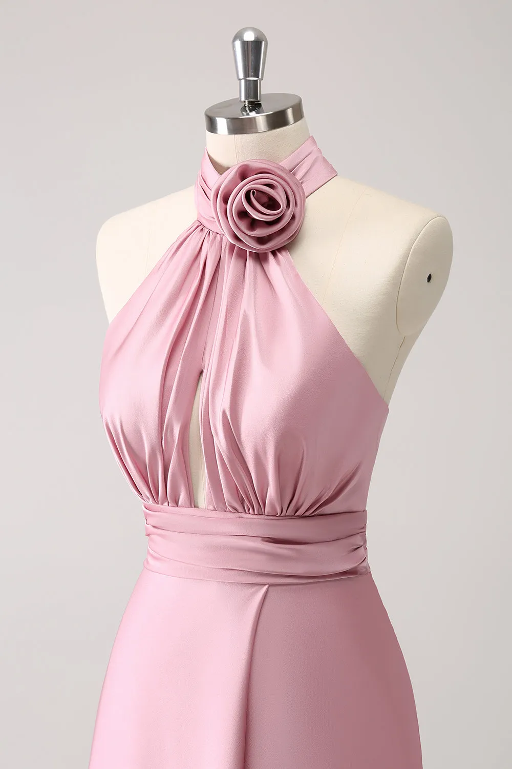 Pink Keyhole A-Line Satin Bridesmaid Dress with Slit sold by Zapaka product image thumbnail 4
