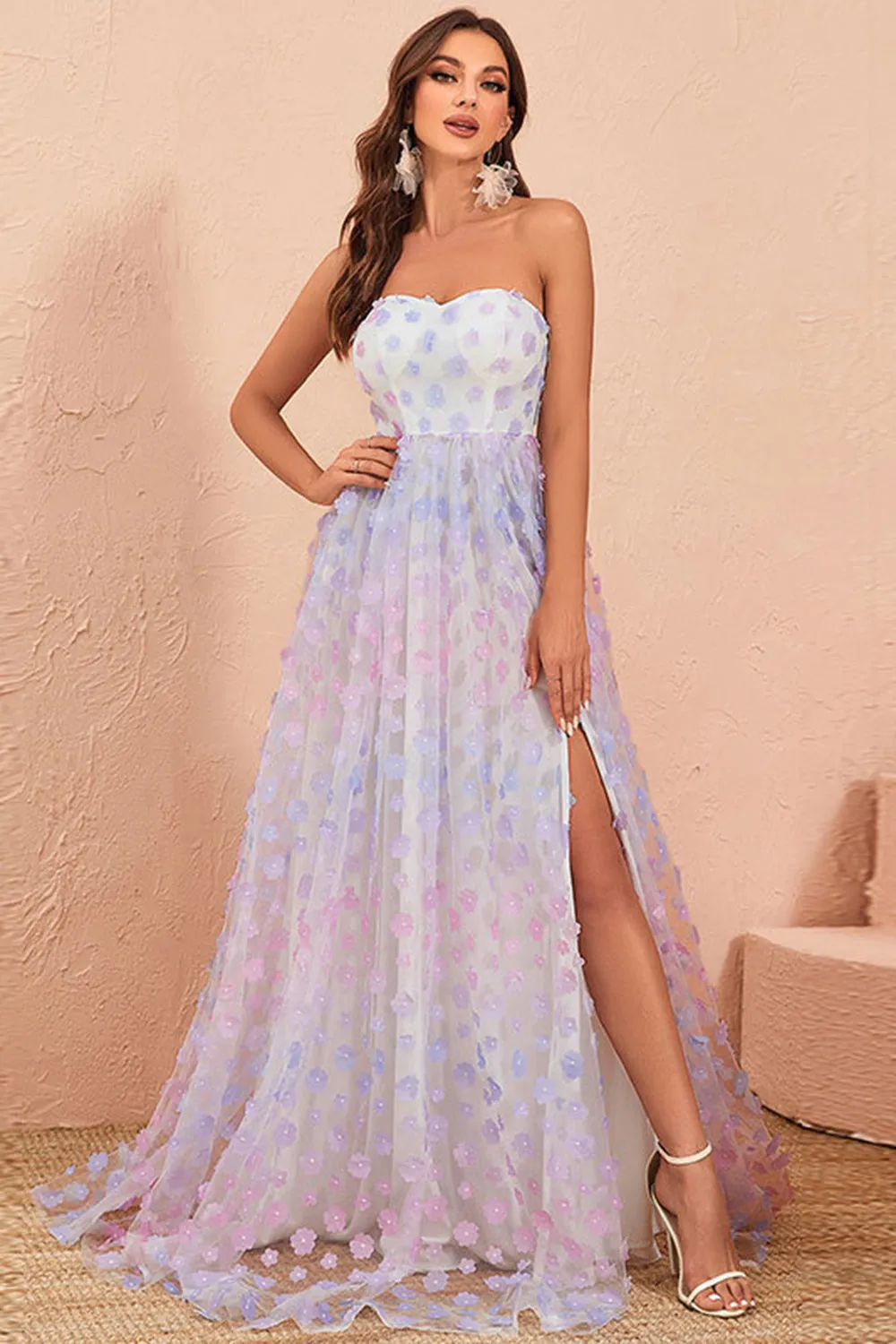 Strapless A Line Tulle Prom Dress with Floral sold by Zapaka product image thumbnail 3