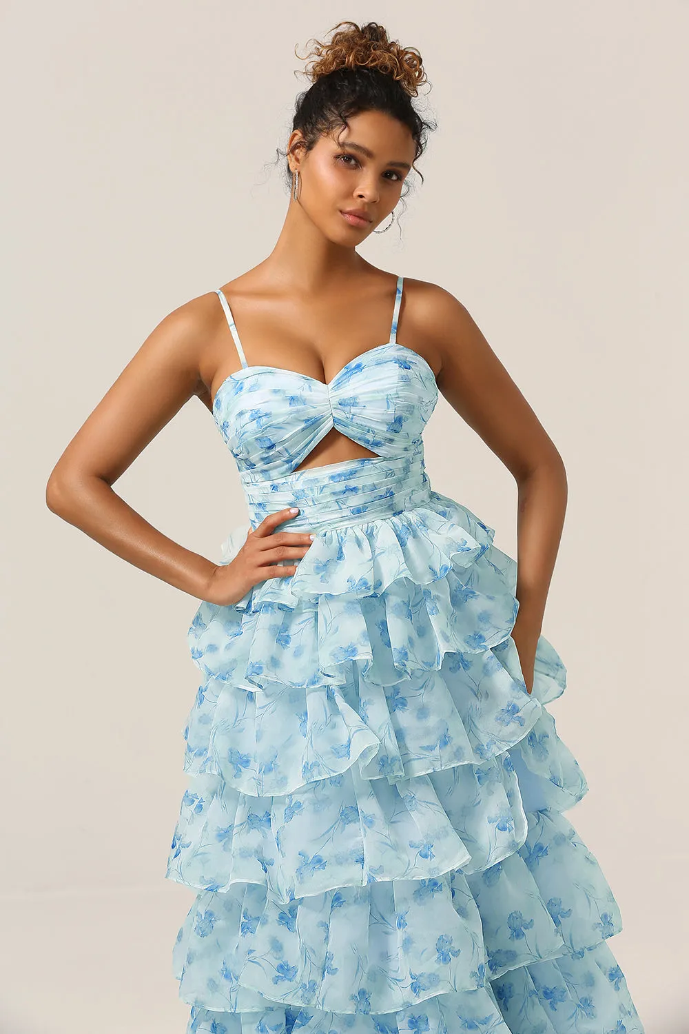 Gorgeous A Line Spaghetti Straps Cut Out Tiered Blue Bridesmaid Dress sold by Zapaka product image thumbnail 4