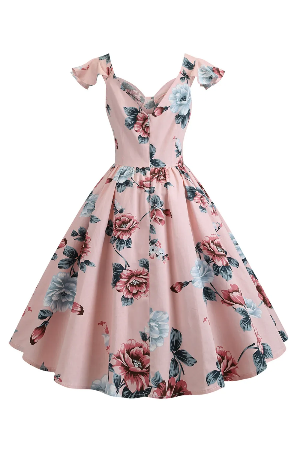 Pink Floral Printed Swing 1950s Dress sold by Zapaka product image thumbnail 2