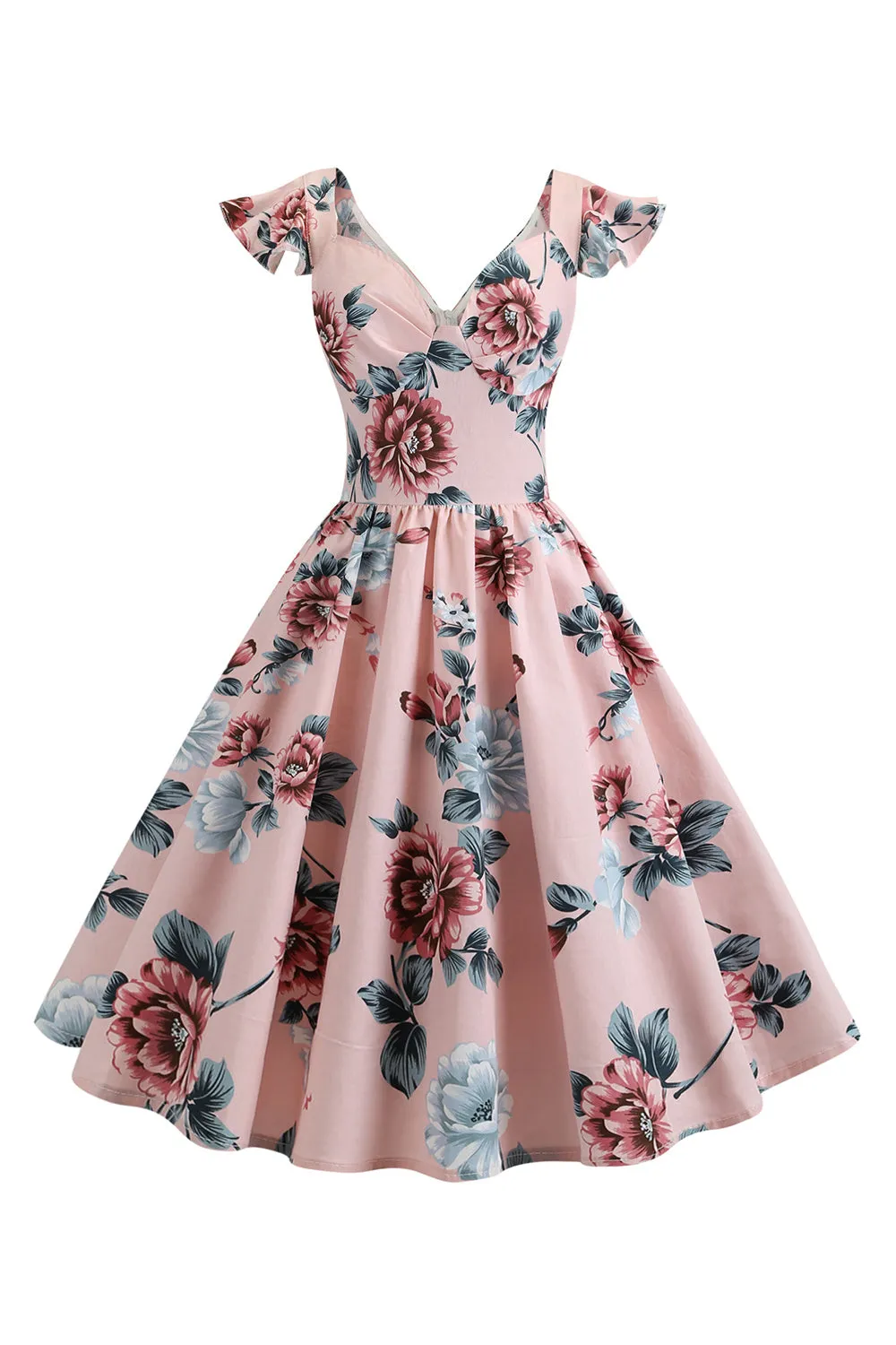 Pink Floral Printed Swing 1950s Dress sold by Zapaka