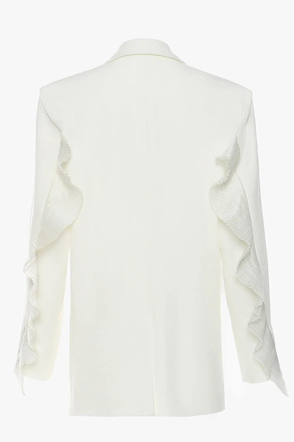 White Notched Lapel Women Blazer With Ruffles sold by Zapaka product image thumbnail 2