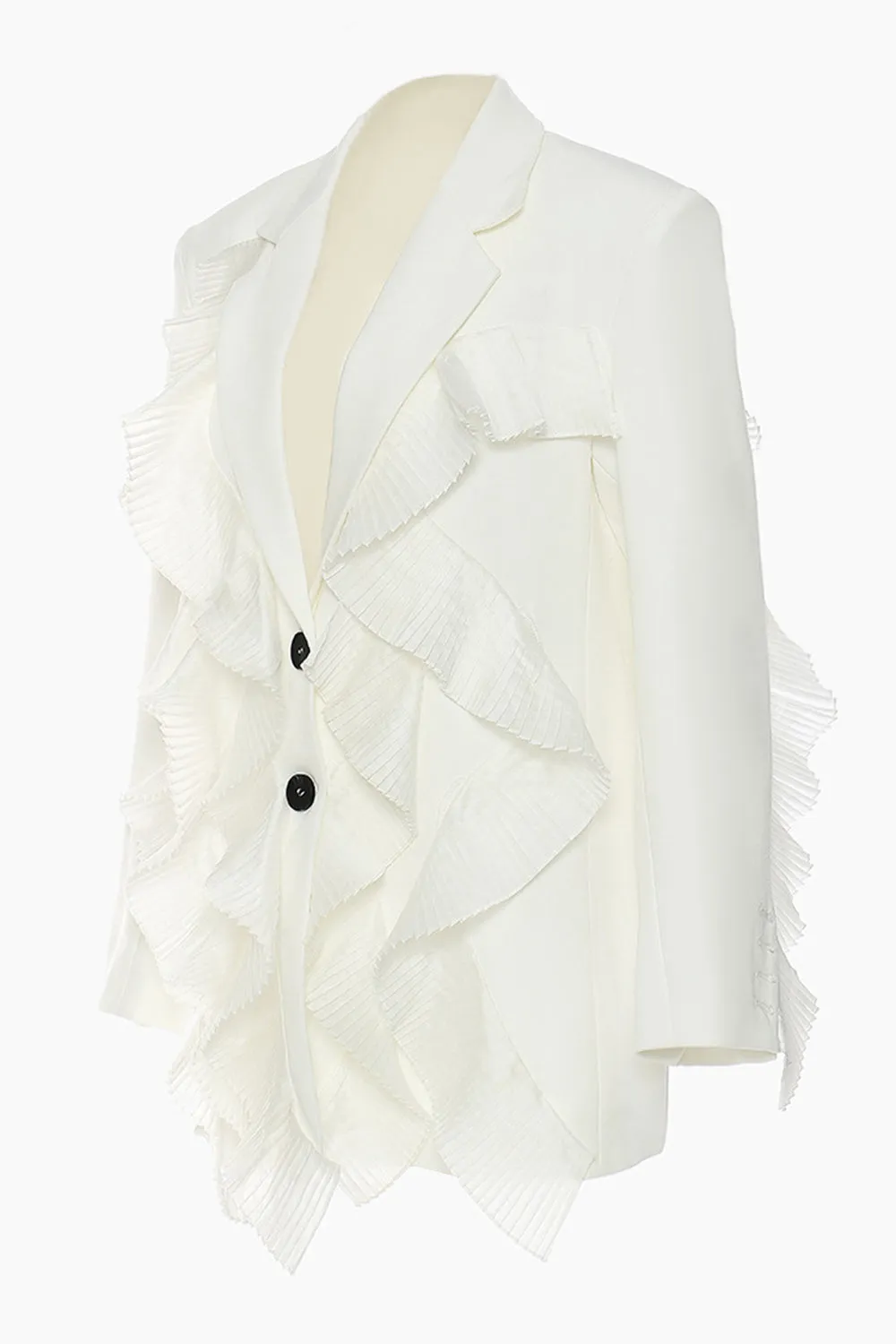 White Notched Lapel Women Blazer With Ruffles sold by Zapaka product image thumbnail 3