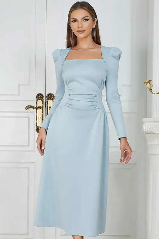 Long Sleeves Sky Blue Formal Dress with Ruffles sold by Zapaka
