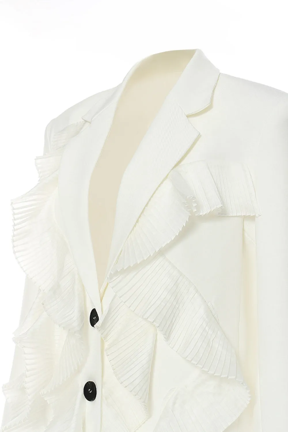 White Notched Lapel Women Blazer With Ruffles sold by Zapaka product image thumbnail 4